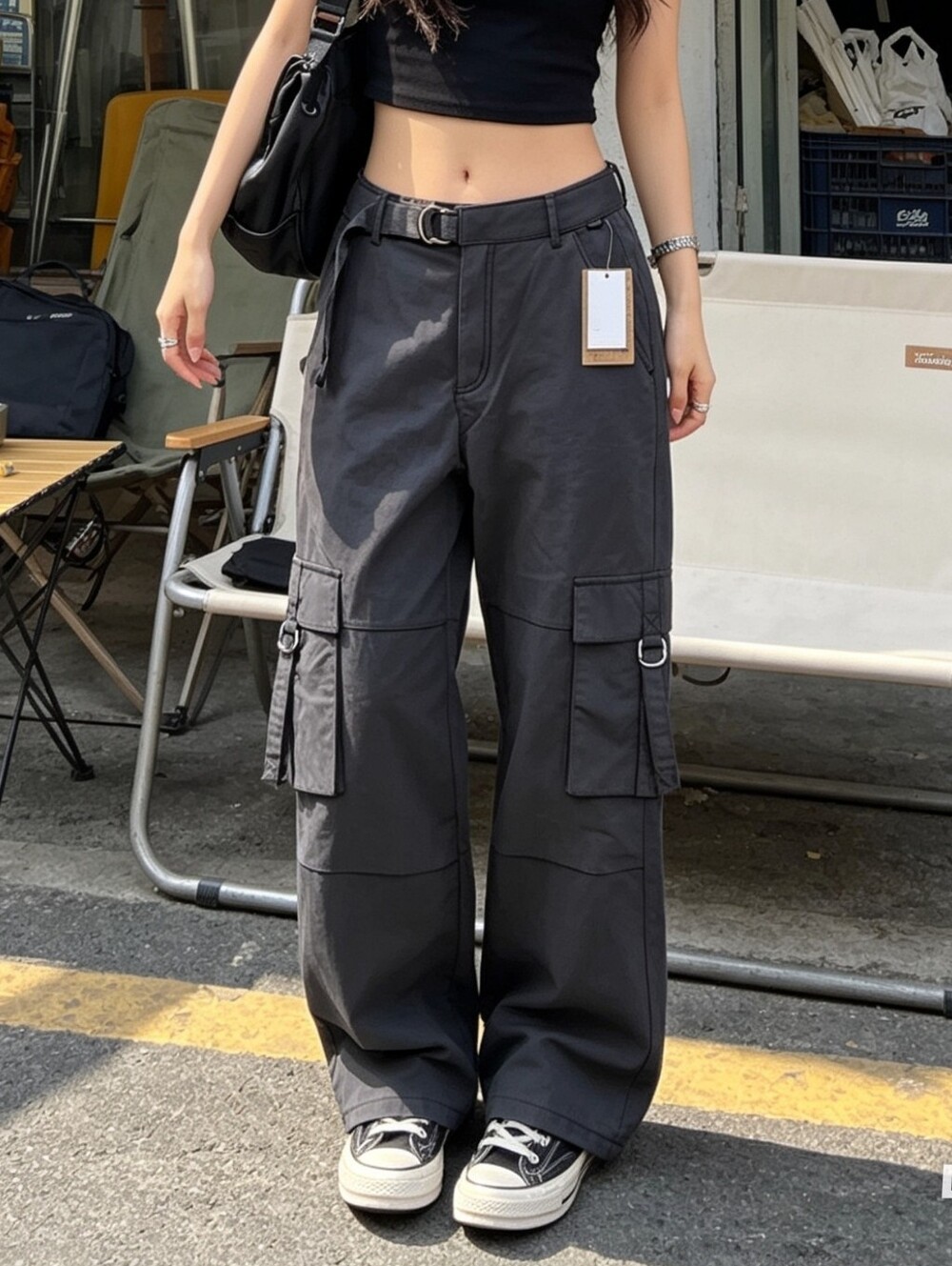 Vans Black Wide Leg Cargo Pants